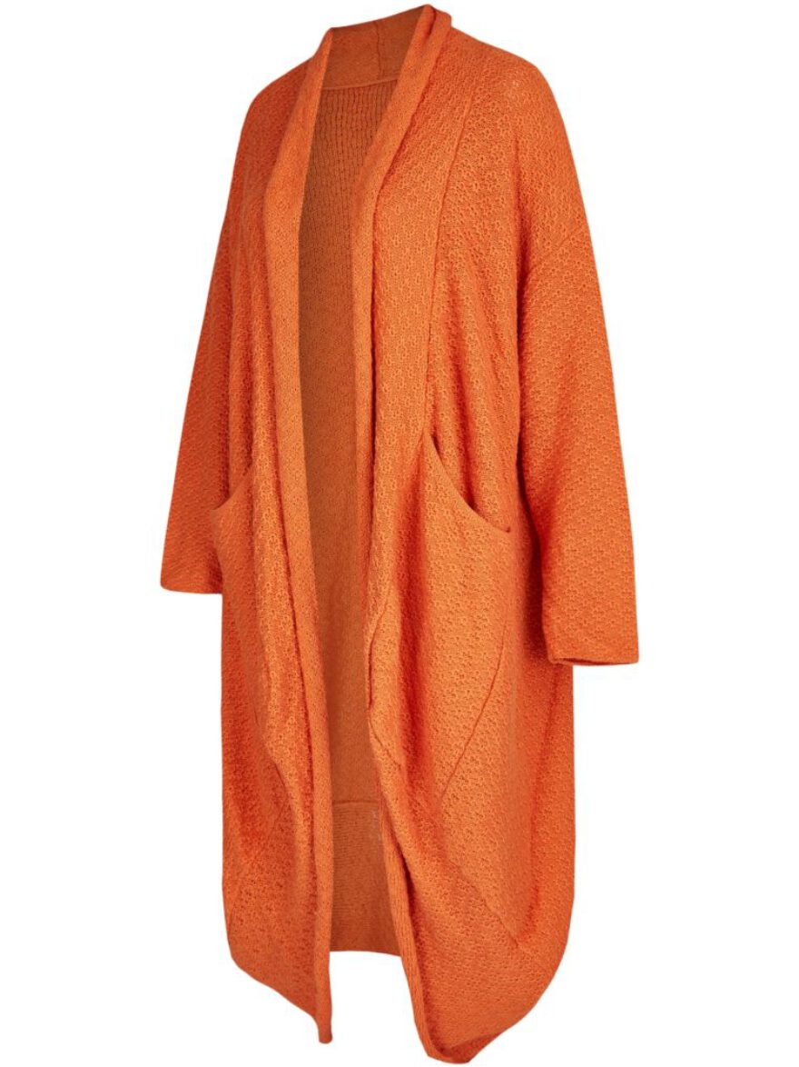 Baumwoll-Strickmantel Cantuta Flower Herren Orange Slow Fashion aus Peru bei ANNAMARIAANGELIKA bestellen!